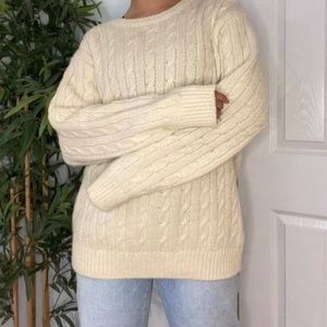 Brandy Melville Creme Cable Knit Wool Crewneck